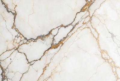 The image features a white marble wall with a gold-colored vein running through it. The wall appears to be a part of a building, possibly a bathroom or a kitchen. The gold vein adds a touch of elegance and sophistication to the otherwise plain white marble surface.