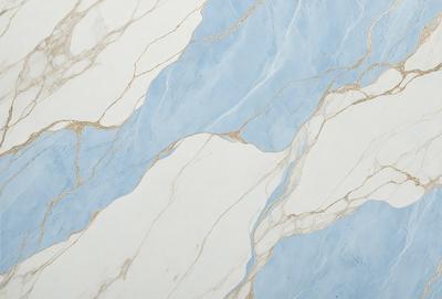 The primary subject of the image is a marble wall with a blue and white pattern. The setting is a room with a blue and white marble floor. The visual style is a close-up of the marble wall, showcasing its intricate design. The colors and mood of the image are predominantly blue and white, creating a clean and elegant atmosphere.