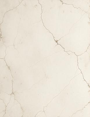 The primary subject of the image is a white marble wall with visible cracks and holes. The setting is a room with a white marble floor. The visual style is a close-up of the marble wall, showcasing its texture and imperfections. The colors and mood of the image are predominantly white, giving it a clean and minimalist appearance.