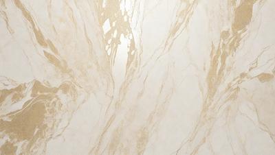 The primary subject of the image is a marble wall with a gold-colored pattern. The setting is a room with a white background. The visual style is a close-up of the marble wall, showcasing its intricate design. The colors and mood of the image are warm and elegant, with the gold pattern adding a touch of luxury to the overall atmosphere.