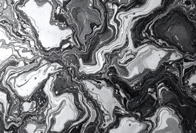 The primary subject of the image is a close-up of a black and white marble pattern. The setting is a black and white marble surface, which adds to the visual style. The image is a close-up of the marble pattern, showcasing the intricate details and textures. The colors and mood of the image are predominantly black and white, giving it a classic and elegant appearance.