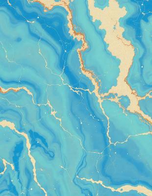 The primary subject of the image is a blue and gold marbled wall. The setting is a room with a blue and gold marbled wall, which serves as the background. The visual style is a digital art, illustration, or drawing, creating a unique and intricate pattern. The colors and mood of the image are predominantly blue and gold, giving it a luxurious and elegant appearance.