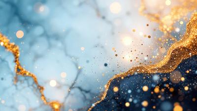 The primary subject of the image is a close-up of a blue and gold background with a pattern of gold stars. The setting is a blue and white background, and the visual style appears to be a digital art or illustration. The dominant colors are blue and gold, creating a vibrant and lively atmosphere.