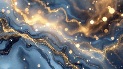 The primary subject of the image is a blue and gold swirl pattern, which appears to be a digital art or illustration. The setting is a blue and gold background, and the visual style is a combination of digital art and illustration. The colors and mood of the image are predominantly blue and gold, creating a sense of depth and richness.