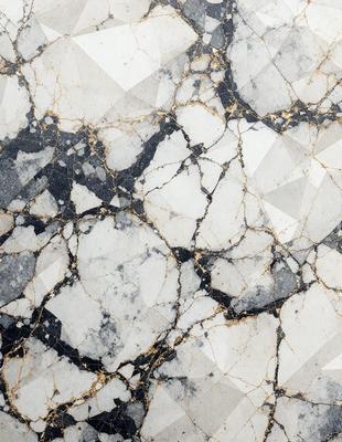 The primary subject of the image is a marble surface with a gold-like pattern. The setting is a room with a white background. The visual style is a combination of a photo and digital art, creating a unique and intricate design. The dominant colors are gold and white, giving the image a luxurious and elegant appearance.