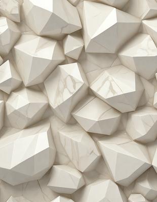 The primary subject of the image is a large, white marble wall with a pattern of white and grey diamond shapes. The setting is a white marble wall, and the visual style is a photo. The colors and mood of the image are predominantly white and grey, creating a clean and minimalist atmosphere.
