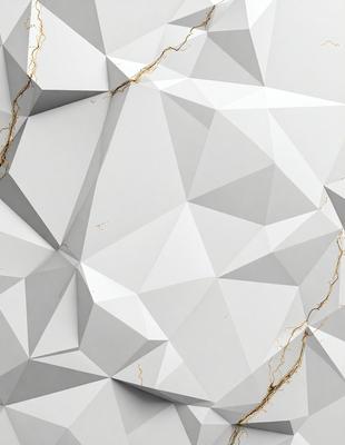 The primary subject of the image is a white, geometric wall with a pattern of triangles. The setting is a white wall, and the visual style is a photo. The dominant colors are white and gray, creating a clean and minimalist atmosphere.