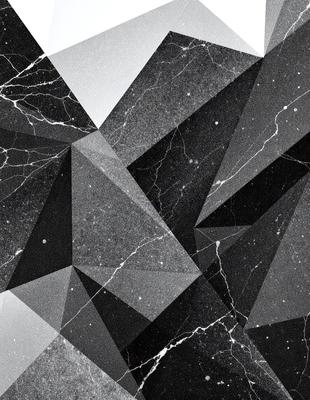 The image is a black and white photo of a marble surface with a pattern of triangles. The triangles are arranged in a way that creates a visually interesting and unique design. The marble surface appears to be a part of a wall or a floor, and the pattern of triangles adds a sense of depth and texture to the scene. The overall atmosphere of the image is elegant and sophisticated, with the black and white color scheme enhancing the timeless and classic appeal of the marble pattern.