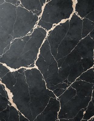The primary subject of the image is a black and gold marble tile. The setting is a black marble countertop, and the visual style is a close-up of the tile. The colors and mood of the image are dark and luxurious, with the gold and black tones creating a sophisticated and elegant atmosphere.