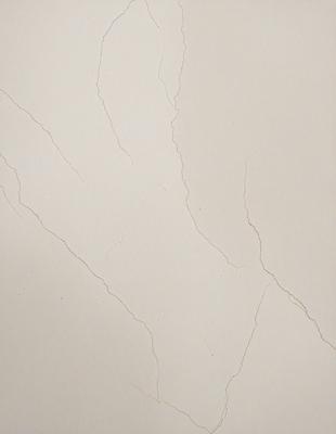 The primary subject of the image is a white wall with visible cracks and peeling paint. The setting is a room with a white surface, and the visual style appears to be a photo of the wall. The colors and mood of the image are predominantly white, giving it a somewhat dull and aged appearance.