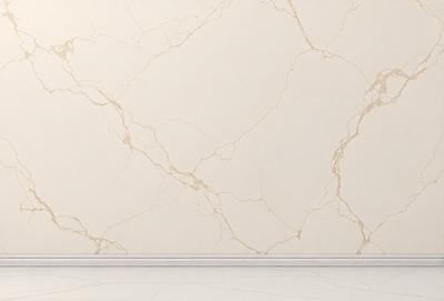 The primary subject of the image is a marble wall with a patterned texture. The setting is a room with a white wall, and the visual style is a close-up of the marble wall. The colors and mood of the image are predominantly white, giving it a clean and elegant appearance.