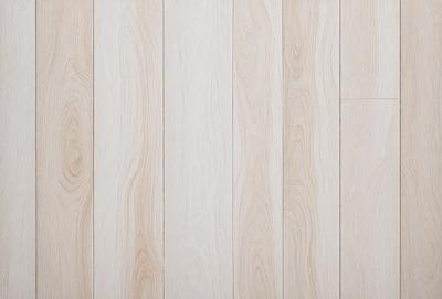 The primary subject of the image is a wooden floor. The setting is a room with a wooden floor, and the visual style is a photo. The colors and mood of the image are predominantly neutral, with a focus on the natural wood grain.