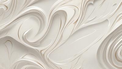 The primary subject of the image is a white, swirling, and flowing pattern on a white background. The setting appears to be a white wall, and the visual style is a combination of digital art and illustration. The dominant colors are white, and the overall atmosphere is clean, minimalistic, and elegant.