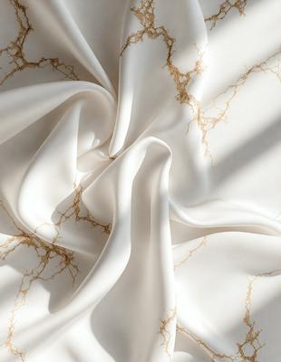 The primary subject of the image is a white sheet of fabric, possibly a tablecloth or a piece of fabric art. The setting is a marble wall, which serves as the background for the fabric. The visual style of the image is a close-up of the fabric, showcasing its texture and details. The colors in the image are predominantly white, giving it a clean and elegant appearance. The overall mood of the image is one of sophistication and elegance, with the fabric and marble wall creating