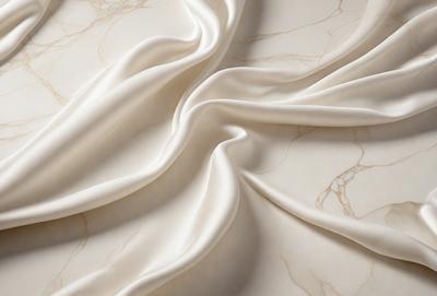 The primary subject of the image is a white fabric, possibly a sheet or a curtain, that is draped over a marble surface. The setting appears to be a room with a marble countertop or table. The visual style of the image is a close-up of the fabric, showcasing its texture and details. The colors in the image are predominantly white, giving the scene a clean and elegant appearance.