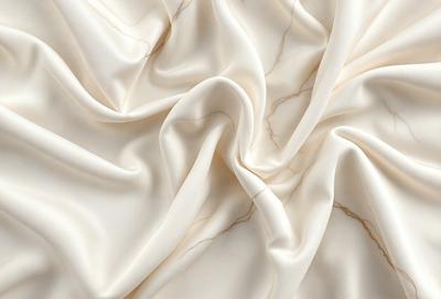 The primary subject of the image is a white fabric, possibly a sheet or a curtain, with a marbled pattern. The setting is a white background, which provides a clean and minimalist appearance. The visual style is a close-up of the fabric, showcasing its texture and pattern. The colors and mood of the image are predominantly white, giving it a clean and serene atmosphere.