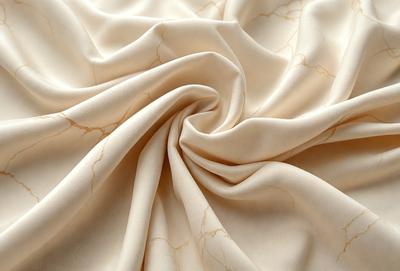 The primary subject of the image is a piece of fabric, which is the main object, scene, or focus of the image. The setting/background features a white surface, which provides a clean and minimalistic backdrop for the fabric. The visual style of the image is a close-up of the fabric, showcasing its texture and details. The colors and mood of the image are predominantly neutral, with the fabric being the main source of color and interest.