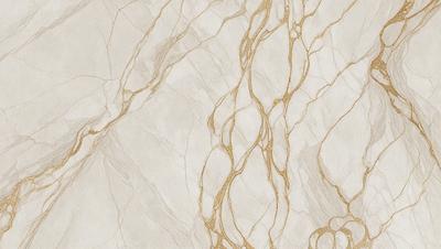 The primary subject of the image is a marble wall with a gold-colored design. The setting is a room with a white marble wall, and the visual style is a combination of a photo and digital art. The colors and mood of the image are predominantly white and gold, creating a luxurious and elegant atmosphere.