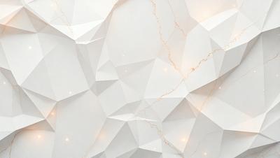 The primary subject of the image is a white wall with a pattern of triangles. The setting is a room with a white background, and the visual style appears to be a combination of digital art and illustration. The dominant colors are white and gold, creating a clean and elegant atmosphere.