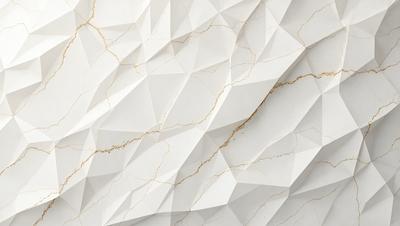 The primary subject of the image is a white marble wall with a gold-colored pattern. The setting is a room with a white background, and the visual style appears to be a combination of a photo and digital art. The dominant colors are white and gold, creating a luxurious and elegant atmosphere.