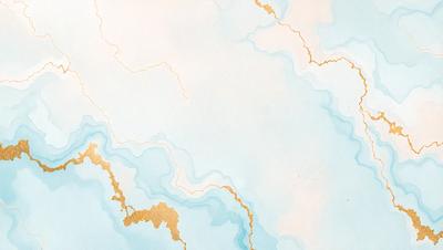 The primary subject of the image is a painting of a blue and gold ocean scene. The setting is a blue ocean with gold streaks, and the visual style is a painting. The colors and mood of the painting are predominantly blue and gold, creating a serene and calming atmosphere.