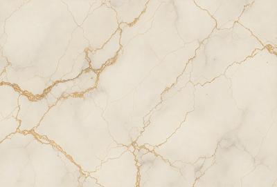 The primary subject of the image is a marble wall with a gold-colored pattern. The setting is a room with a white background. The visual style is a close-up of the marble wall, showcasing its intricate design. The colors and mood of the image are predominantly white and gold, creating a luxurious and elegant atmosphere.