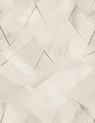 The primary subject of the image is a white marble wall with a pattern of triangles. The setting is a room with a white marble floor. The visual style is a combination of a photo and digital art, creating a unique and intricate design. The dominant colors are white and gray, giving the room a clean and elegant atmosphere.