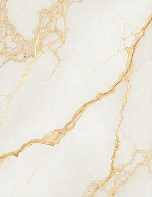 The primary subject of the image is a marble wall with a gold-colored vein running through it. The setting is a room with a white background, and the visual style is a close-up of the marble wall. The colors and mood of the image are predominantly white and gold, giving it a luxurious and elegant appearance.
