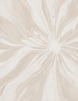 The primary subject of the image is a large, white, swirling pattern on a wall. The setting is a room with a white wall, and the visual style appears to be a combination of a photo and a digital art or illustration. The dominant colors are white and gray, creating a clean and minimalist atmosphere.