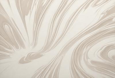 The primary subject of the image is a large, white, and gray wall with a pattern of swirls and waves. The setting is a room with a white background, and the visual style appears to be a combination of a photo and digital art. The dominant colors are white and gray, creating a clean and modern atmosphere.