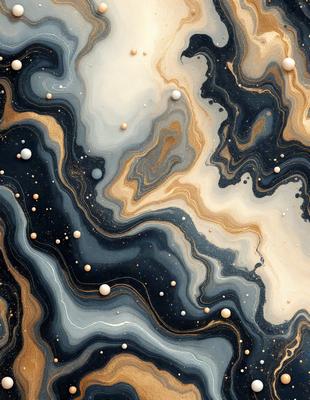 The primary subject of the image is a close-up of a marbled surface, which appears to be a piece of art or a decorative item. The setting is a dark background, which contrasts with the marbled surface. The visual style is a combination of a photo and digital art, creating a unique and intriguing appearance. The colors and mood of the image are predominantly dark, with the marbled surface being the main focus and source of interest.