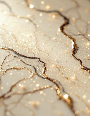 The primary subject of the image is a close-up of a gold-colored surface, possibly a wall or a piece of art. The setting appears to be a room with a white background. The visual style of the image is a combination of photo and digital art, creating a unique and eye-catching effect. The dominant colors in the image are gold and white, giving it a warm and elegant atmosphere.