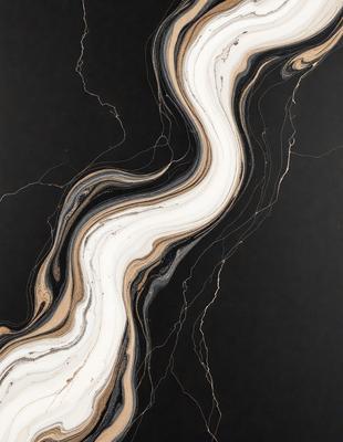 The primary subject of the image is a marble-like pattern, which appears to be a painting or a digital artwork. The setting is a black background, which contrasts with the marble pattern. The visual style is a combination of painting and digital art, creating a unique and intricate design. The colors and mood of the image are predominantly black and white, giving it a sophisticated and elegant appearance.