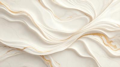 The primary subject of the image is a marble wall with a gold-colored pattern. The setting is a room with a white background, and the visual style appears to be a combination of a photo and digital art. The dominant colors are white and gold, creating a luxurious and elegant atmosphere.
