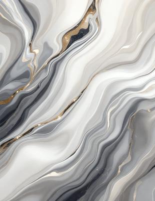 The primary subject of the image is a marble-like pattern with gold accents. The setting is a white and grey marble-like surface, which serves as the background. The visual style is a combination of digital art and illustration, creating a unique and intricate design. The dominant colors are white, grey, and gold, giving the pattern a sophisticated and elegant appearance.