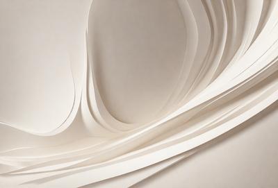 The image features a white wall with a large, curved design. The wall appears to be made of paper, giving it a unique texture. The design is a combination of curves and folds, creating a visually striking and artistic pattern. The overall atmosphere of the image is clean, minimalistic, and artistic.