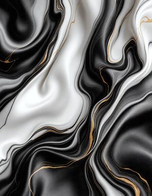 The primary subject of the image is a black and white patterned wallpaper with gold accents. The setting is a wall, and the visual style is a combination of photo and digital art. The dominant colors are black, white, and gold, creating a sophisticated and elegant atmosphere.