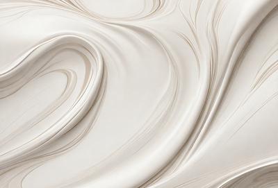 The primary subject of the image is a swirling, flowing mass of white cream, which appears to be a creamy substance or a frothy liquid. The setting is a white background, which provides a clean and uncluttered environment for the creamy substance to be the main focus. The visual style of the image is a close-up, which emphasizes the texture and movement of the creamy substance. The colors and mood of the image are predominantly white, giving it a clean, fresh