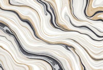 The primary subject of the image is a marble tile with a patterned design. The setting is a wall, and the visual style is a close-up of the tile. The colors and mood of the image are predominantly white and gray, giving it a clean and elegant appearance.
