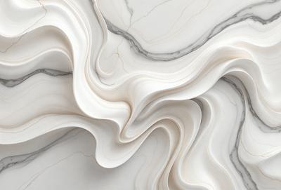 The primary subject of the image is a white marble wall with a pattern of white and grey marble. The setting is a room with a white marble countertop. The visual style is a close-up of the marble wall, showcasing the intricate patterns and textures. The colors and mood of the image are predominantly white and grey, giving it a clean and elegant appearance.
