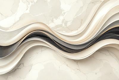 The primary subject of the image is a book, which is displayed in a creative and artistic manner. The book is arranged in a way that it appears to be a wave or a flowing waterfall, with its pages spread out and overlapping each other. The setting is a marble surface, which adds to the elegance and sophistication of the display. The visual style of the image is a combination of digital art and illustration, creating a unique and eye-catching presentation. The colors and mood of