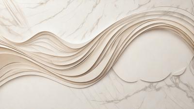 The primary subject of the image is a large, white, marble wall with a pattern of waves. The setting is a white marble wall, and the visual style is a photo. The dominant colors are white and gray, creating a clean and elegant atmosphere.