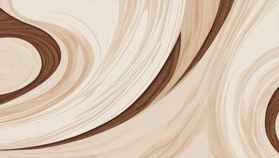 The primary subject of the image is a wooden surface with a swirling pattern. The setting is a wooden table, and the visual style is a combination of a photo and a drawing. The colors and mood of the image are warm and natural, with the wooden surface being the main focus.