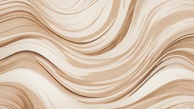 The primary subject of the image is a wooden surface with a pattern of waves. The setting is a room with a wooden floor, and the visual style is a combination of a photo and a drawing. The colors and mood of the image are predominantly brown and cream, giving it a warm and natural atmosphere.