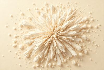 The primary subject of the image is a white, textured, and somewhat abstract art piece. The setting is a white background, which provides a clean and minimalist appearance. The visual style is a combination of photo and digital art, creating a unique and intriguing composition. The colors are predominantly white, which gives the artwork a clean and serene atmosphere.