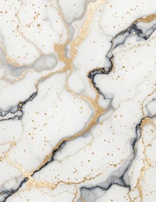 The primary subject of the image is a marble countertop with a gold and white pattern. The setting is a kitchen, and the visual style is a close-up of the marble countertop. The colors and mood of the image are predominantly gold and white, giving it a luxurious and elegant appearance.