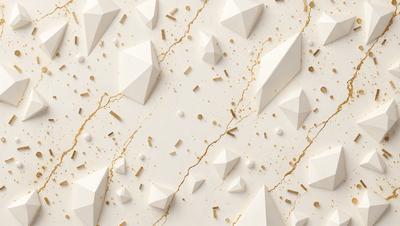 The primary subject of the image is a white wall with a gold-colored, textured surface. The setting is a room with a white background. The visual style is a combination of digital art and illustration, creating a unique and intricate pattern. The dominant colors are white and gold, giving the wall a luxurious and elegant appearance.