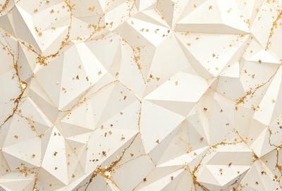 The primary subject of the image is a white wall with a gold pattern on it. The setting is a room with a white background. The visual style is a combination of digital art and illustration, creating a unique and eye-catching design. The dominant colors are white and gold, giving the wall a luxurious and elegant appearance.