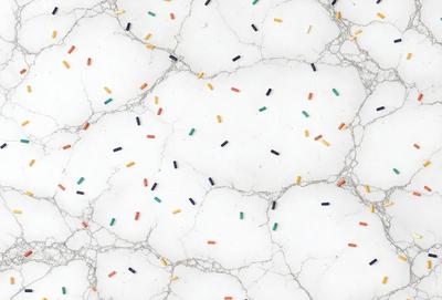 The image features a white marble surface with a variety of colored candy pieces scattered across it. The candy pieces come in different shapes and sizes, creating a visually appealing and playful scene. The primary subject of the image is the candy pieces, which are the main focus of the image. The setting is a white marble surface, which provides a clean and elegant backdrop for the candy pieces. The visual style of the image is a combination of photo and digital art, as it captures the vibrant colors