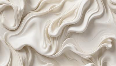The primary subject of the image is a large, white, flowing mass of fabric, which appears to be a creamy, smooth, and somewhat textured material. The setting is a white background, which provides a clean and minimalist appearance. The visual style is a combination of a photo and digital art, as the image has a slightly blurred and artistic quality. The colors and mood of the image are predominantly white, giving it a clean, serene, and calming atmosphere.